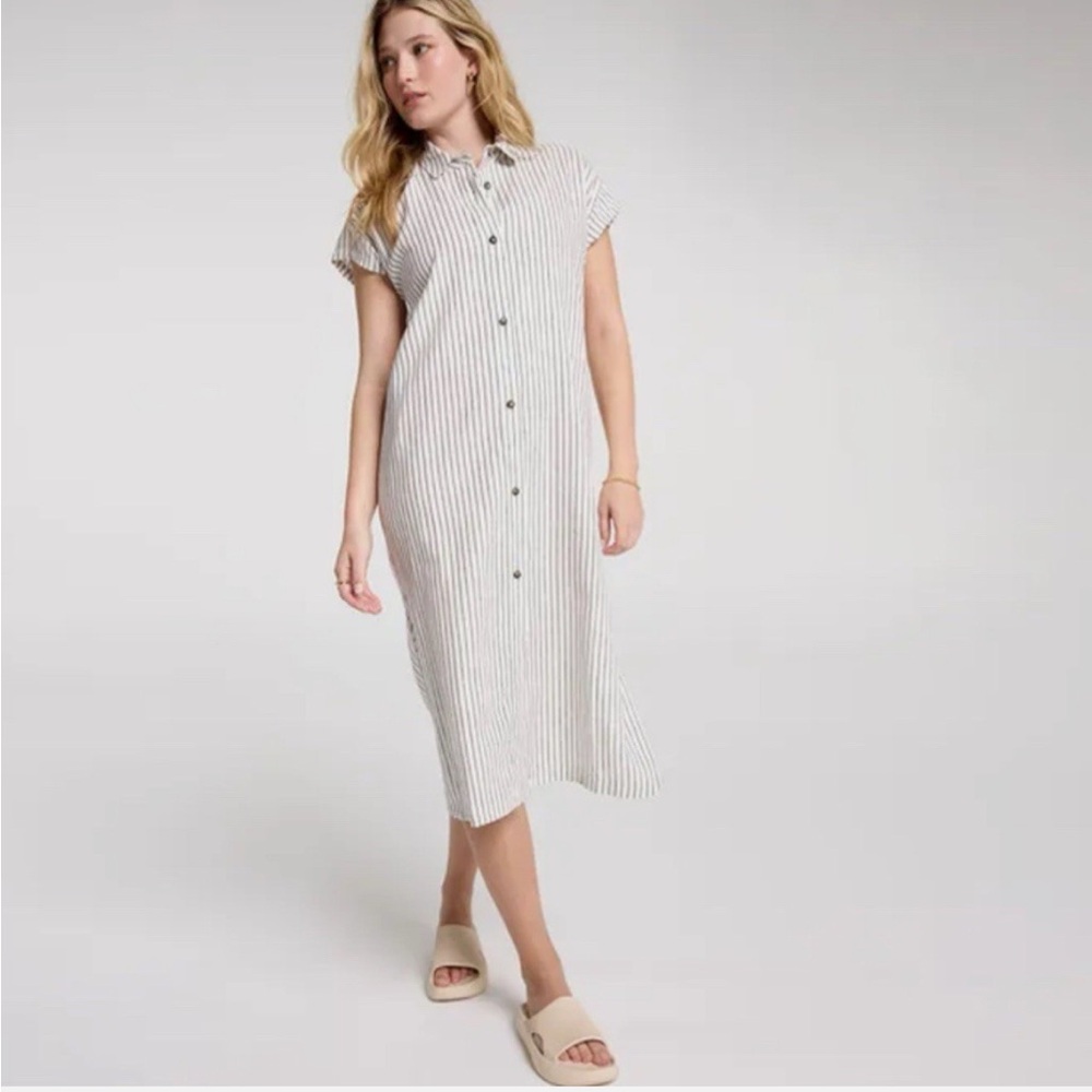 Striped Button-Down Midi Dress